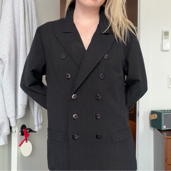 Vintage Women's Black Double-Breasted Jacket Top - Picture 2 of 3